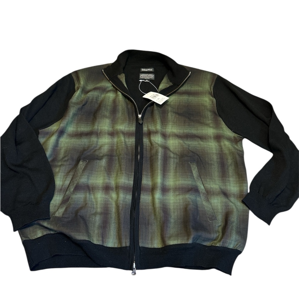 NWT Pendleton Urban Wear Tartan Plaid Green Black Full Zip Wool Bomber Jacket XL